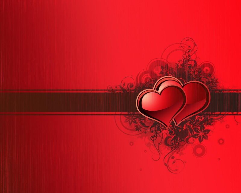Two Red Hearts — Romantic, Digital Art, Flowers, Swirls, Stripes