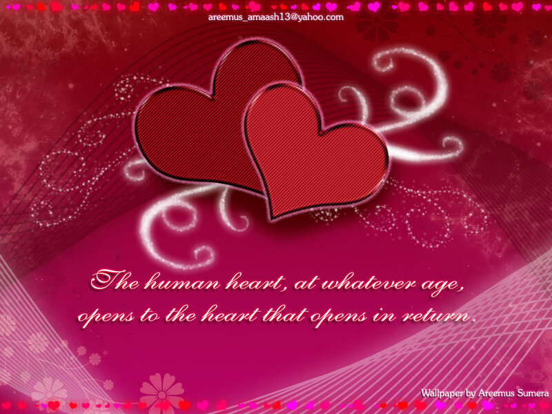Two Red Hearts — Romantic, Digital Art, Flowers, Swirls
