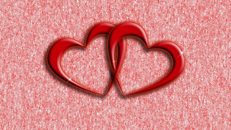 Two Red Hearts — Romantic, Digital Art, Sparkle
