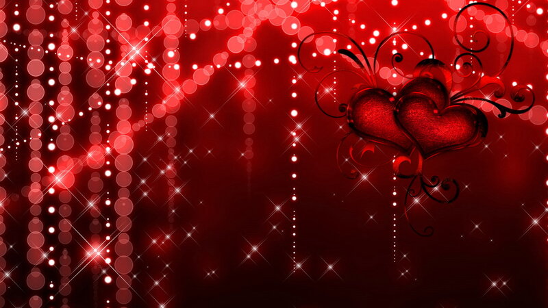 Two Red Hearts — Romantic, Digital Art, Swirls, Sparkles
