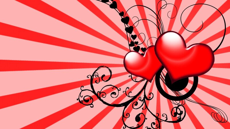 Two Red Hearts — Romantic, Digital Art, Swirls