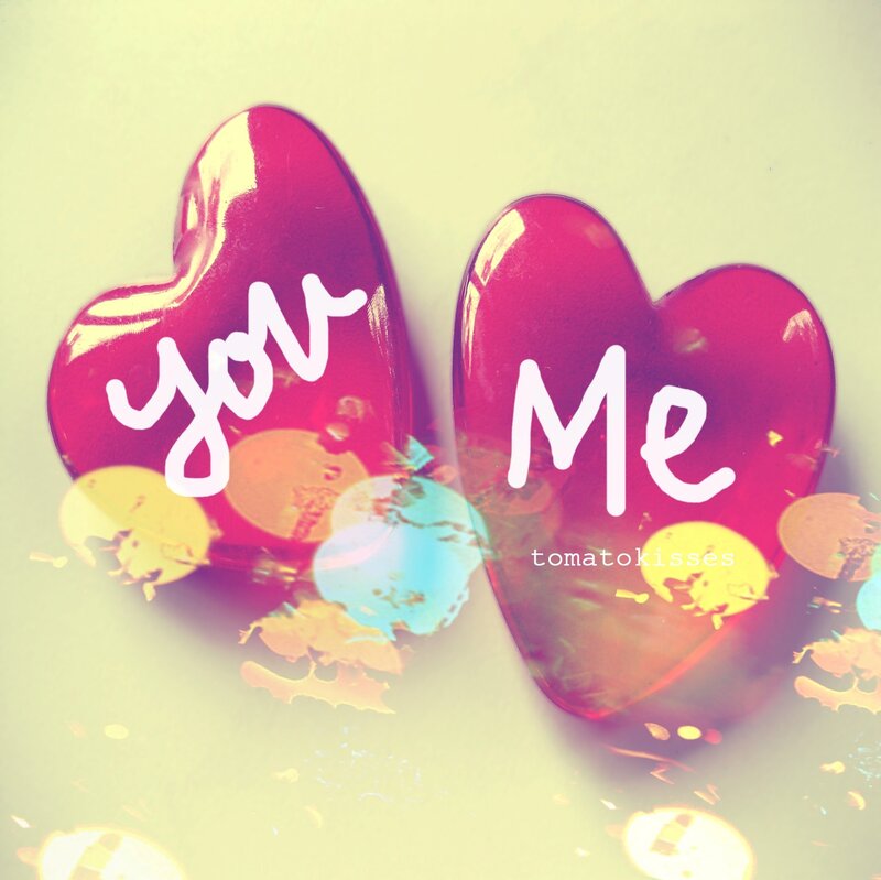 Two Red Hearts — Romantic, Digital Art, Text, Confetti