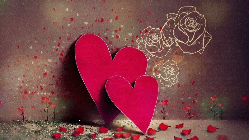 Two Red Hearts — Romantic, Illustration, Roses
