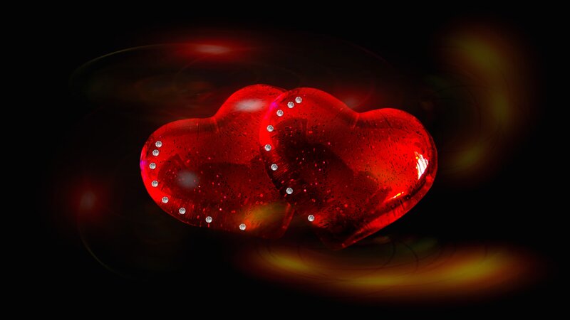 Two Red Hearts — Romantic, Night, 3d Render