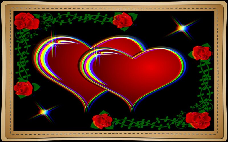 Two Red Hearts — Romantic, Night, Digital Art