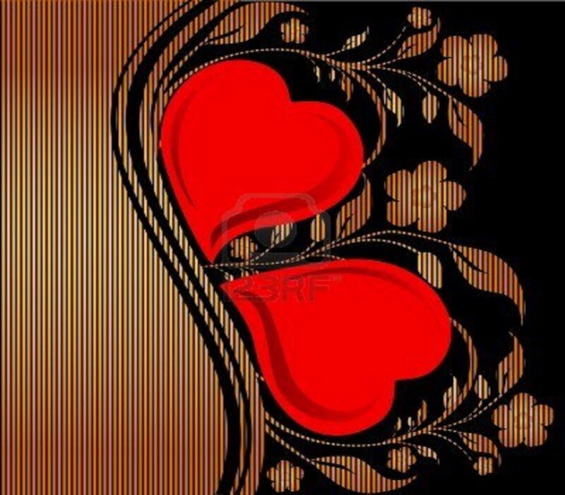 Two Red Hearts — Romantic, Vector Art, Flowers, Leaves