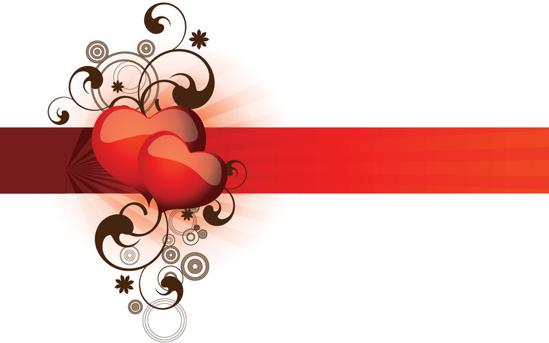Two Red Hearts — Romantic, Vector Art, Flowers, Swirls