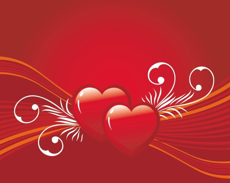 Two Red Hearts — Romantic, Vector Art, Swirls