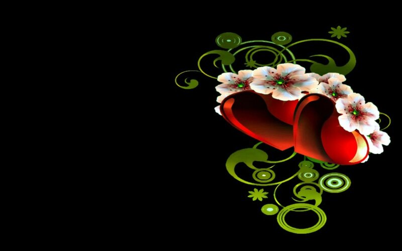 Two Red Hearts with Flowers — Black