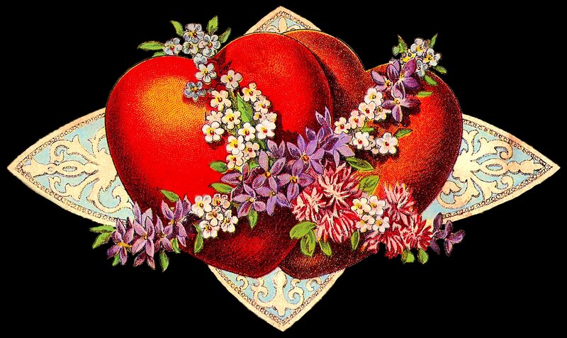 Two Red Hearts with Flowers — Romantic, Illustration