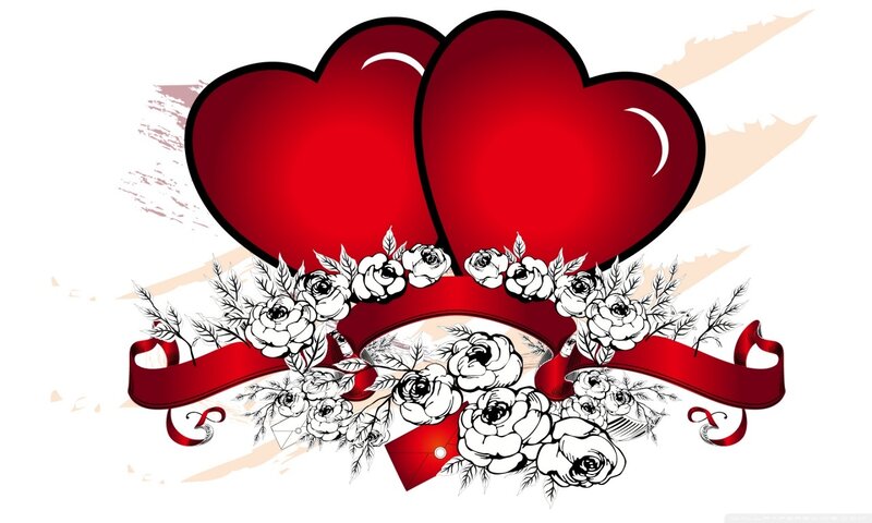 Two Red Hearts with Flowers