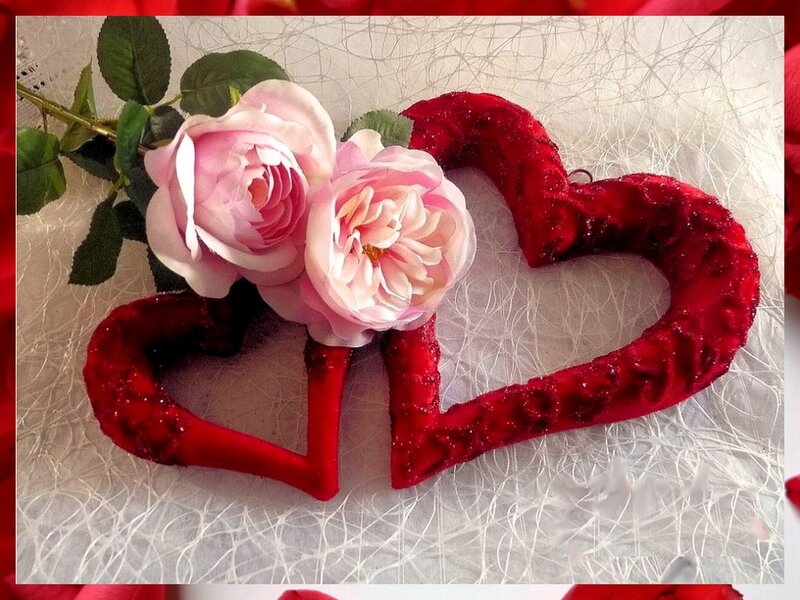 Two Red Hearts with Roses