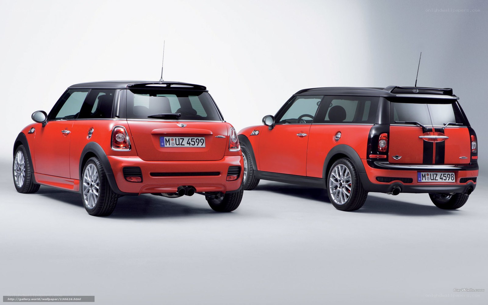 Two red MINI cars side by side
