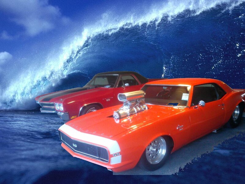 Two Red Muscle Cars — Dramatic