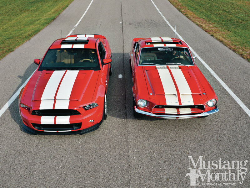 Two Red Mustangs