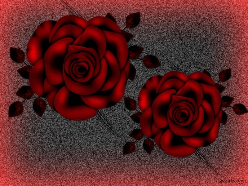 Two Red Roses — Dramatic, Digital Art, Leaves