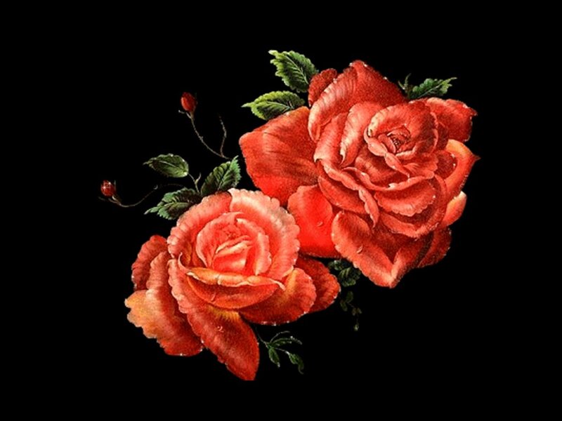 Two Red Roses — Dramatic, Painting, Leaves