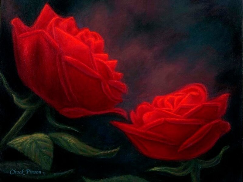Two Red Roses — Dramatic, Painting
