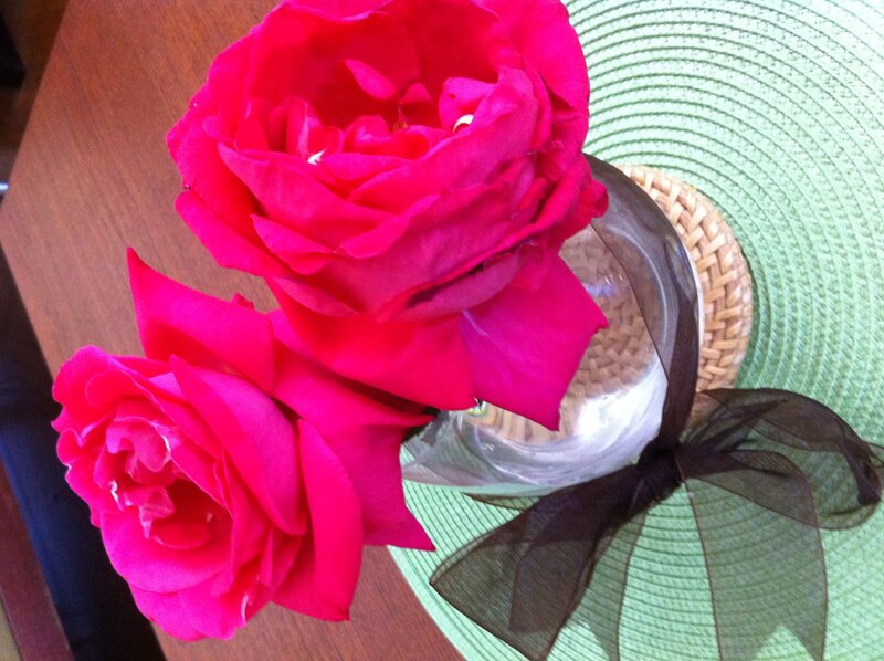 Two Red Roses in Vase — Calm