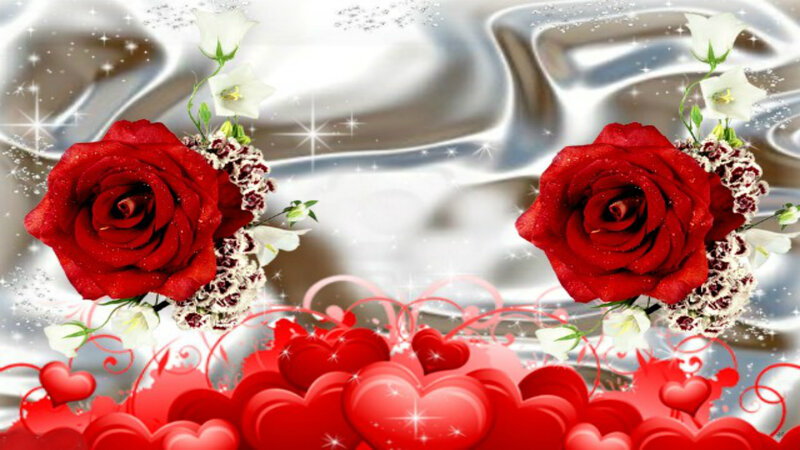 Two Red Roses — Romantic, Digital Art, Hearts