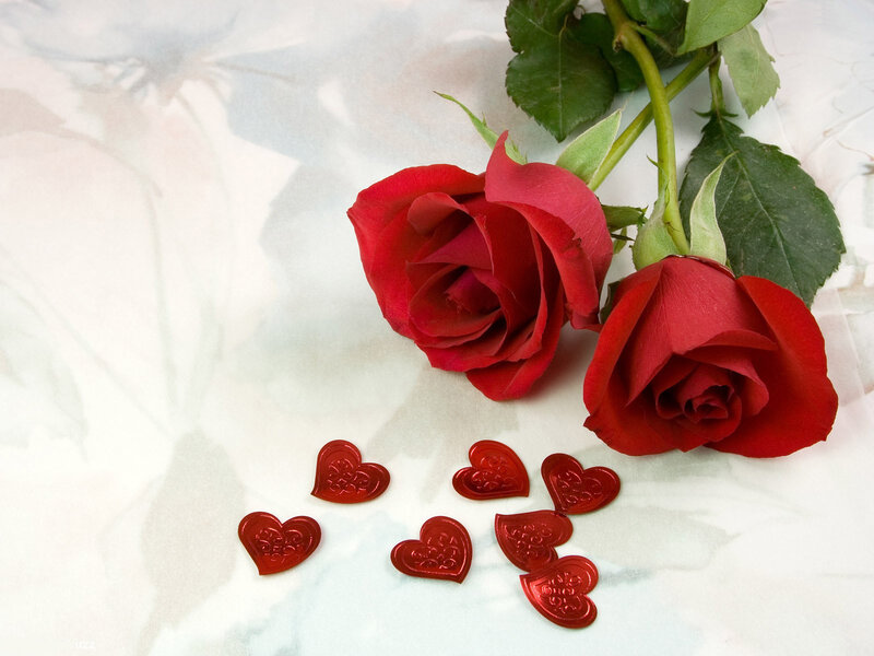 Two Red Roses — Romantic, Photograph, Heart-shaped Confetti