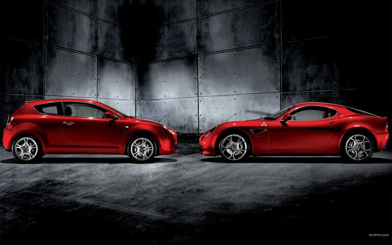 Two Red Sports Cars — Dramatic, Photograph, Concrete Wall