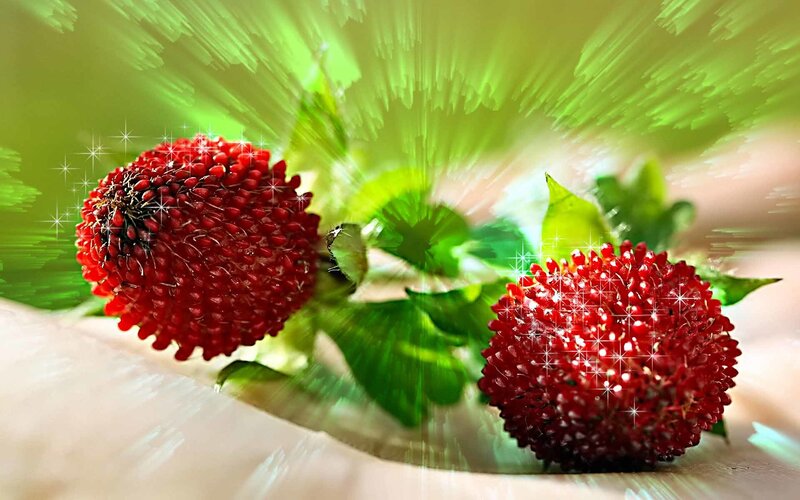 Two red strawberries with sparkles