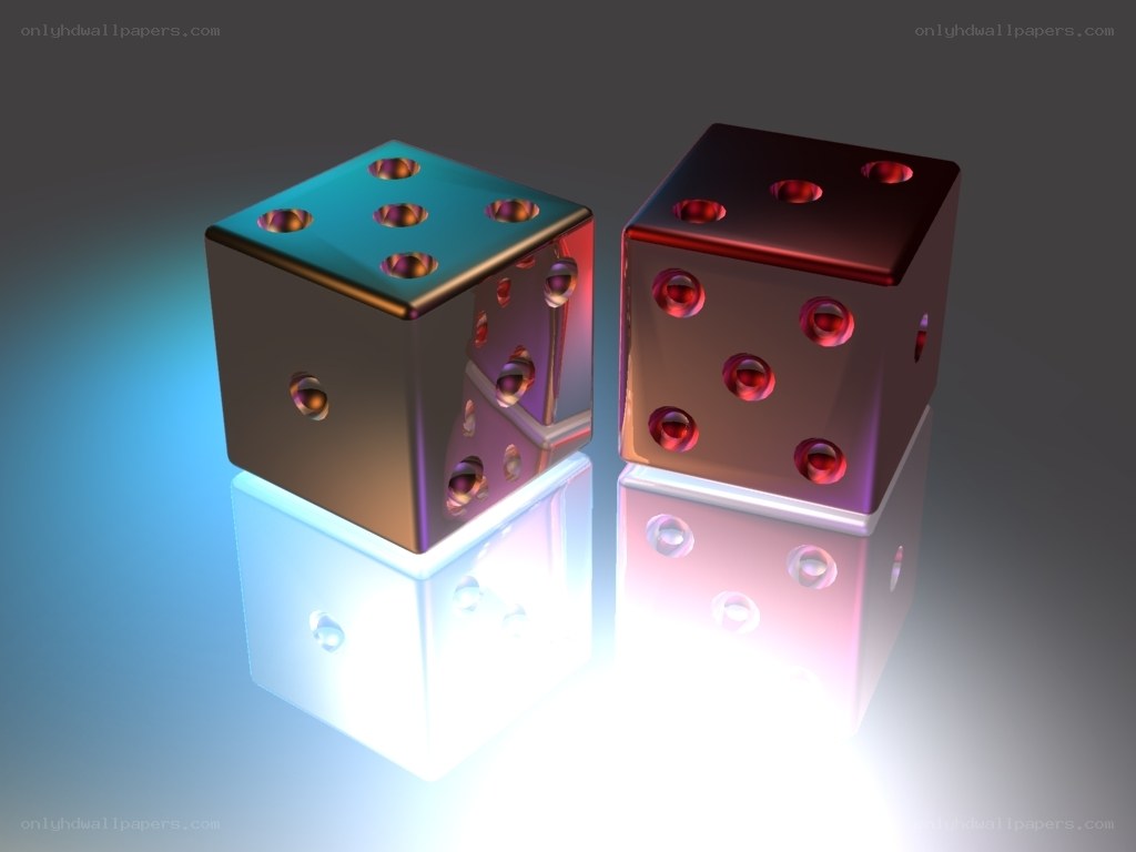 Two reflective dice on a surface