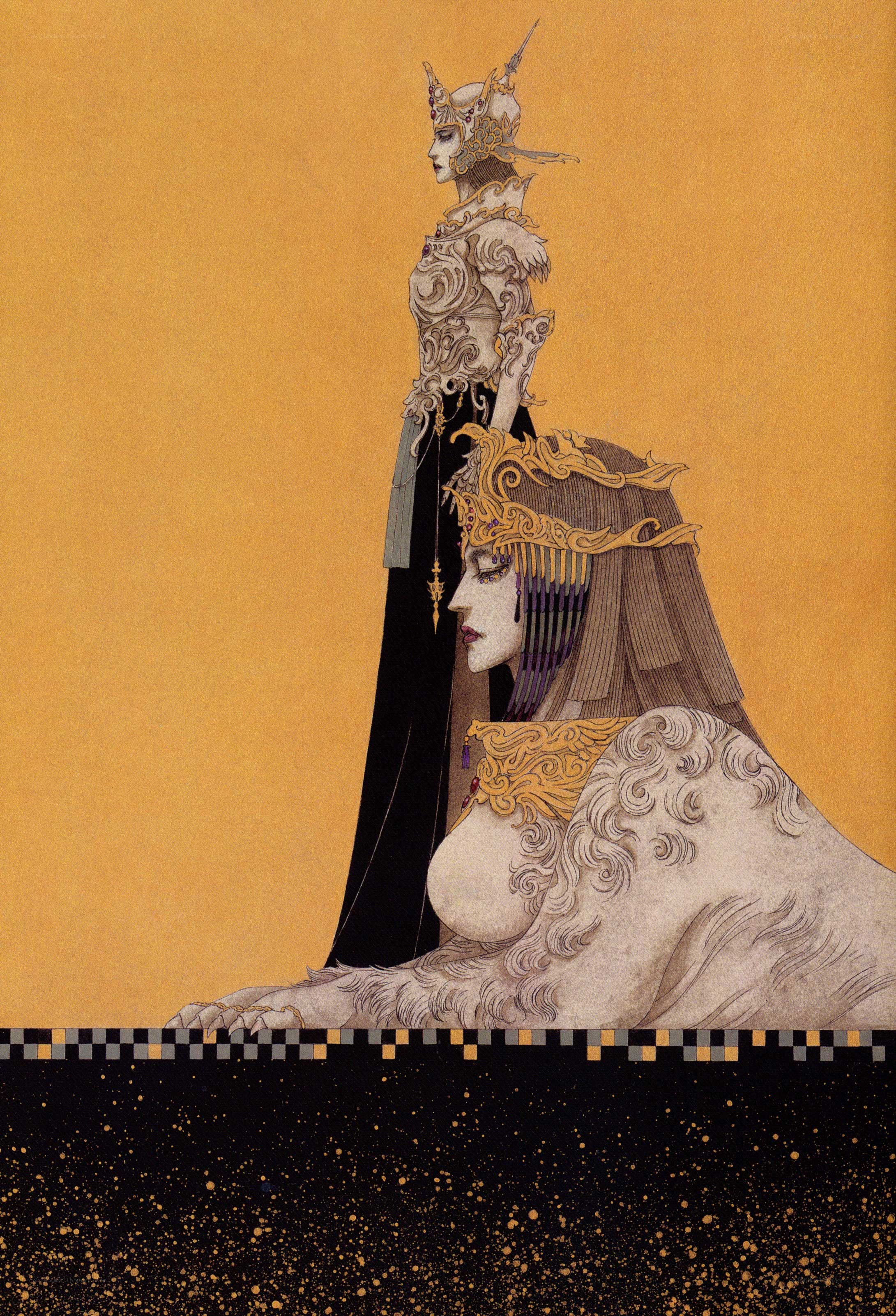 Two regal figures in ornate armor
