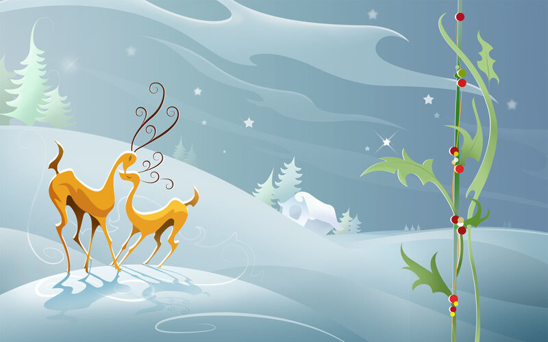 Two Reindeer in Snow — Blue
