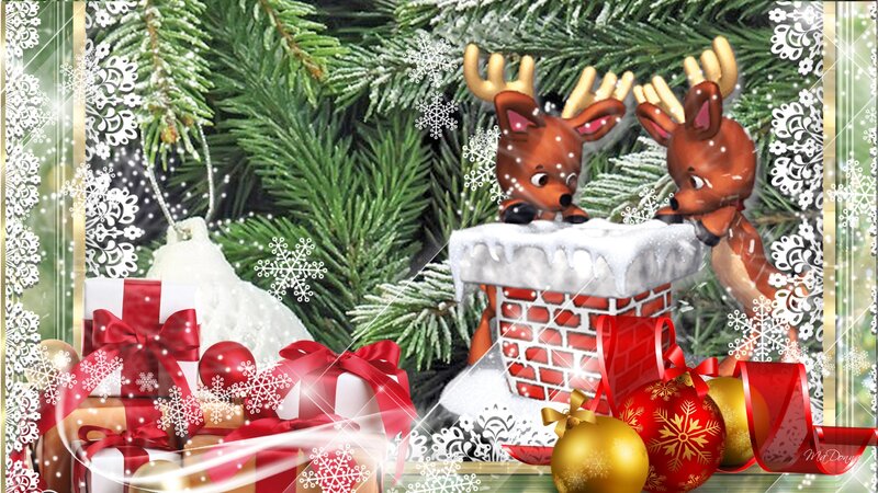 Two Reindeer on Chimney