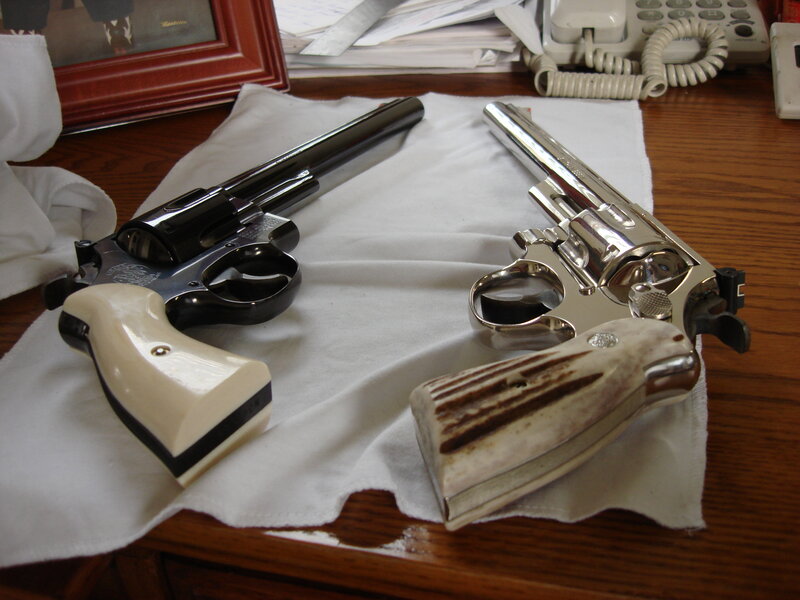 Two revolvers on a desk