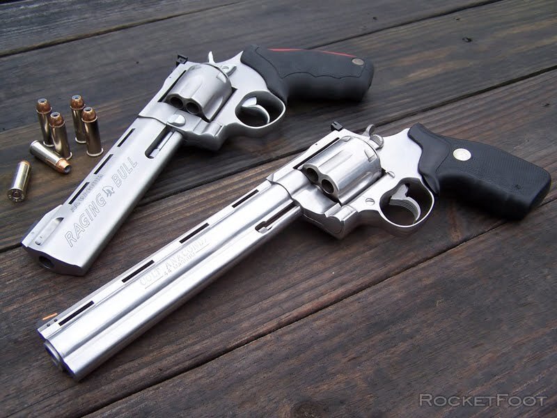 Two Revolvers on Wood — Silver