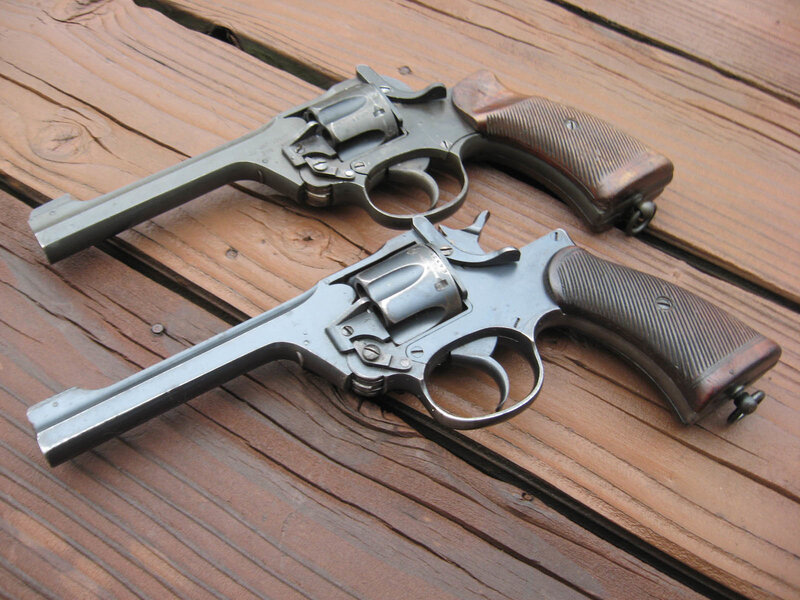 Two revolvers on wood