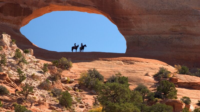 Two Riders on Horseback — Red, Serene