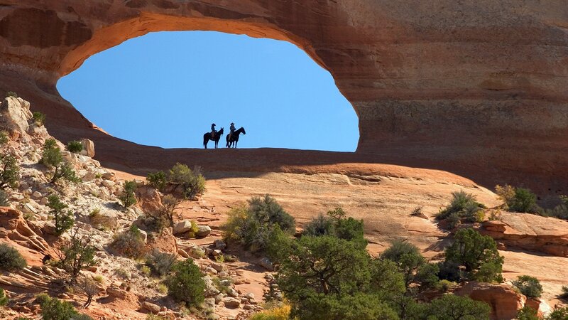 Two Riders on Horseback — Red