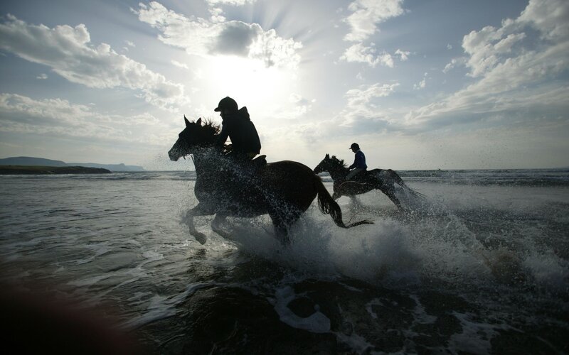 Two Riders on Horses — Black, Dramatic