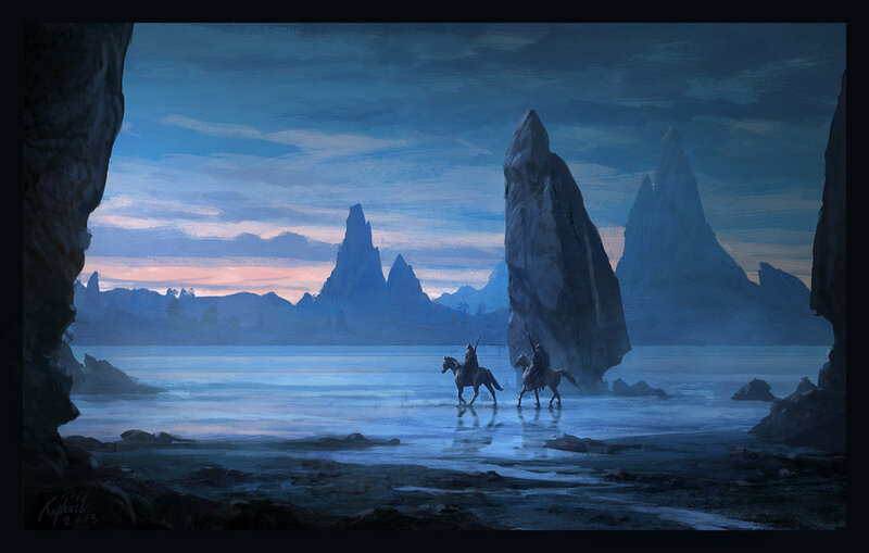 Two Riders on Horses — Blue, Dramatic