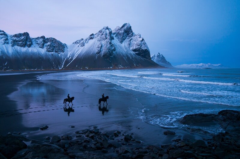 Two Riders on Horses — Blue, Serene, Night