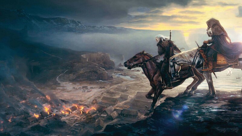Two Riders on Horses — Brown, Dramatic, Sunset, Digital Art, Horse