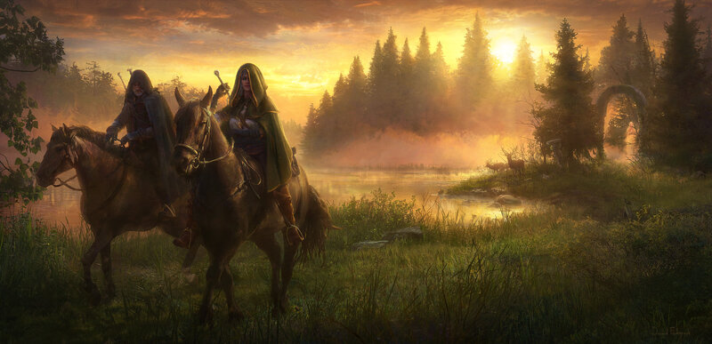 Two Riders on Horses — Golden