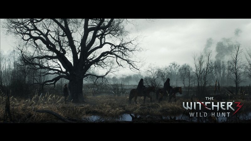 Two Riders on Horses — Gray, Dramatic, Winter, Digital Art, Tree