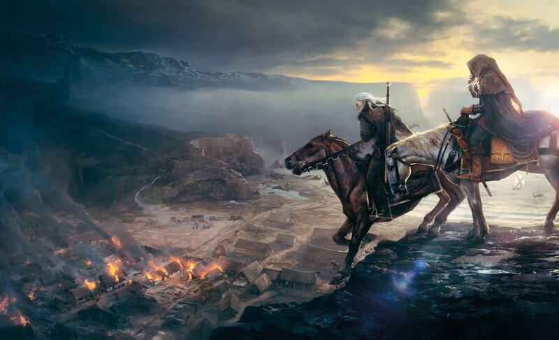 Two Riders on Horses — Gray