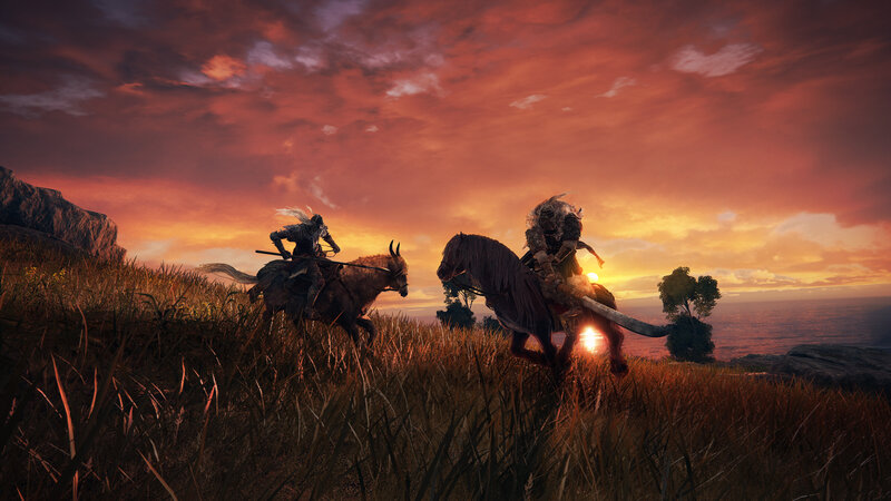 Two Riders on Horses — Orange, Dramatic