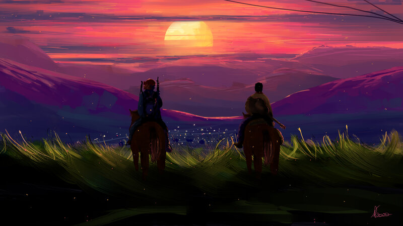 Two Riders on Horses — Purple