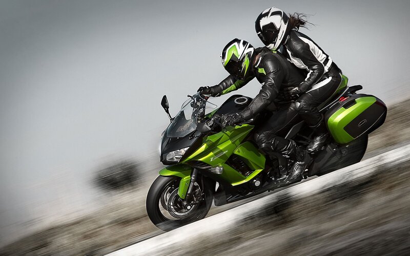 Two Riders on Motorcycle — Green