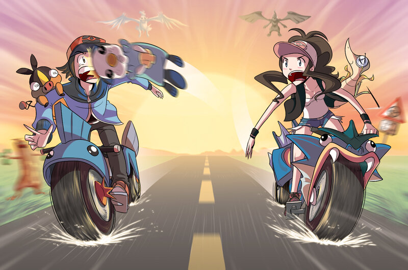Two Riders on Motorcycles — Blue, Dynamic