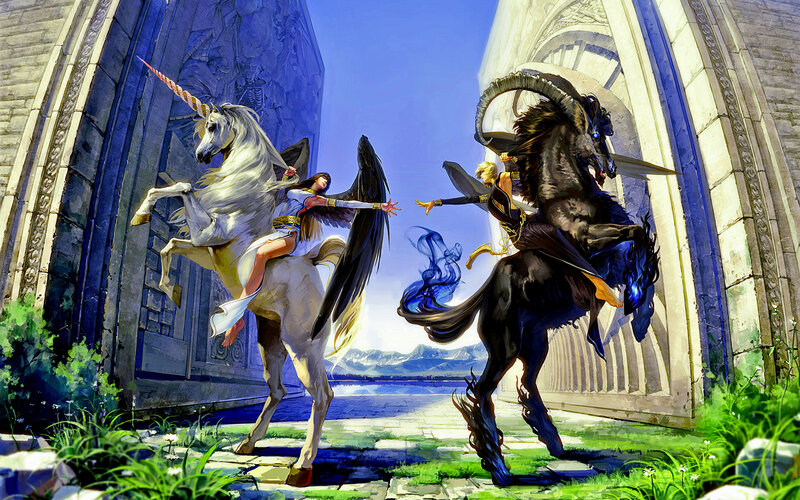Two Riders on Unicorns — Blue
