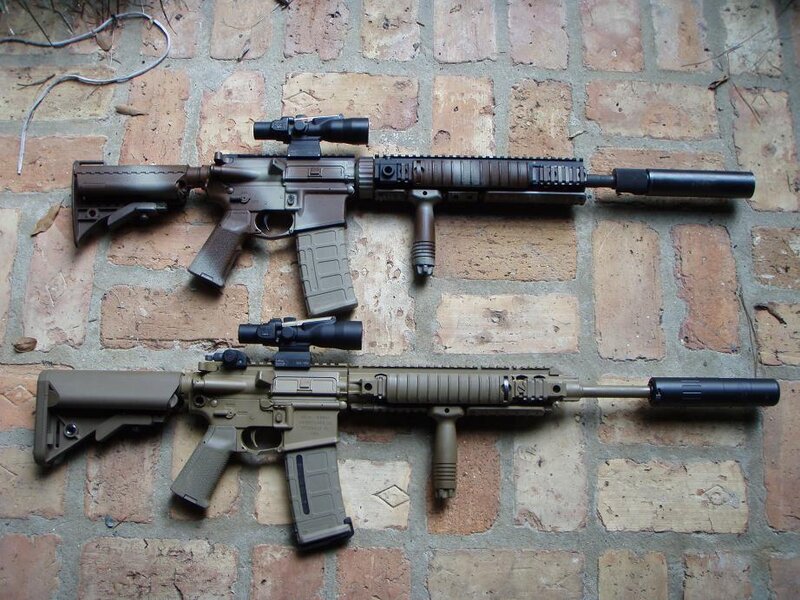 Two Rifles on Brick Wall