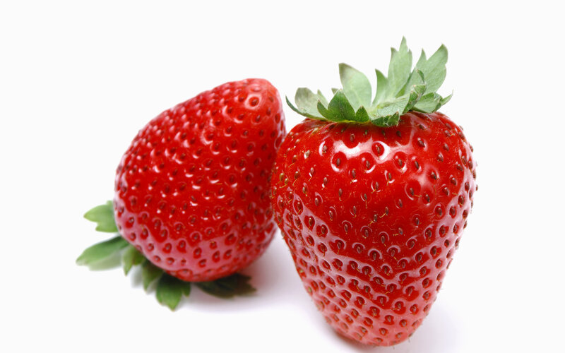 Two Ripe Strawberries — Red, Neutral, Photograph